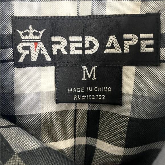 Red Ape Party  Shirt Mens M  Gray/Black Plaid Always King Patches Logo Street - Picture 6 of 15